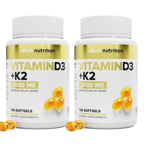  2   3 + 2 / VITAMIN D3+2 2000  aTech nutrition 120 + 120    , -, 