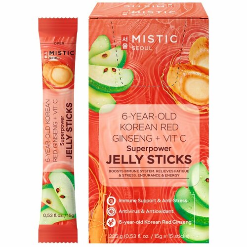���������� MISTIC 6-YEAR OLD KOREAN RED GINSENG+VIT C SUPERPOWER JELLY STICKS, 15pcs*15g/box ���������� �������� ������� � 6-������ ��������� ������� ���������
