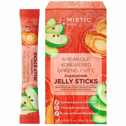  MISTIC 6-YEAR OLD KOREAN RED GINSENG+VIT C SUPERPOWER JELLY STICKS, 15pcs*15g/box     6-   