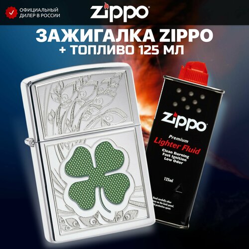    ZIPPO 24699 Clover High Polish Chrome +     125 