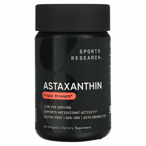 ���������� Sports Research, Astaxanthin, ����������� ������� ����, 12 ��, 60 ��������