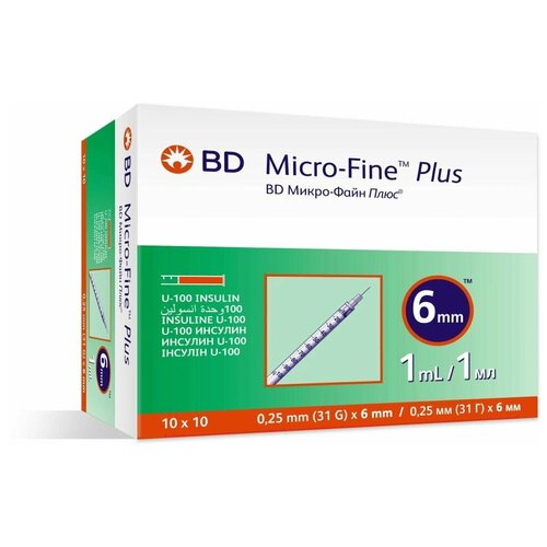   1     U100 BD Micro-Fine Plus 31G 0,25 x 6 , Becton Dickinson, 100    , -, 