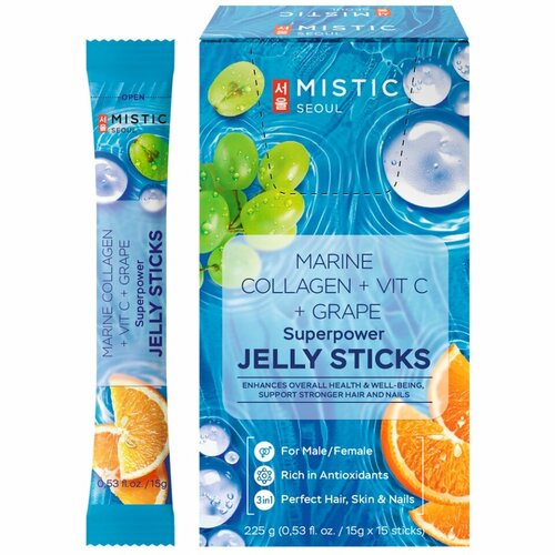 MISTIC MARINE COLLAGEN + VIT C + GRAPE SUPERPOWER JELLY STICKS, 15pcs*15g/box c            , -, 