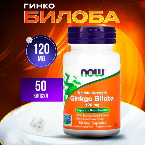 Now Foods, Ginkgo Biloba, Double Strength, 120 mg, 50 Veg Capsules   , -, 