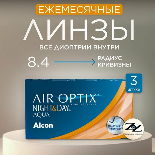 ���������� ���������� ����� �� ����� Alcon Air Optix Night & Day Aqua, 3 ��., R 8,4, D -4,75, 1 ��.
