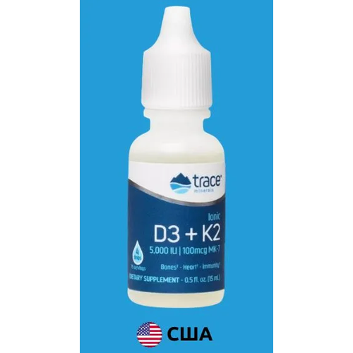 ���������� �������� ��������� D � K ��� �������� ������ Trace Minerals Ionic D3 + K2, 15 ��, 74 ������ (D3 5000��, K2 100��� � ������)