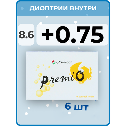���������� ���������� ����� Menicon PremiO, 6 ��., R 8,6, D +0,75, 1 ��.