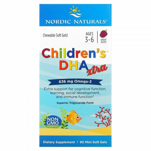 ���������� Nordic Naturals, Children's DHA Xtra, ��� ����� �� 3 �� 6 ���, ������� ����, 636 ��, 90 ����-��������