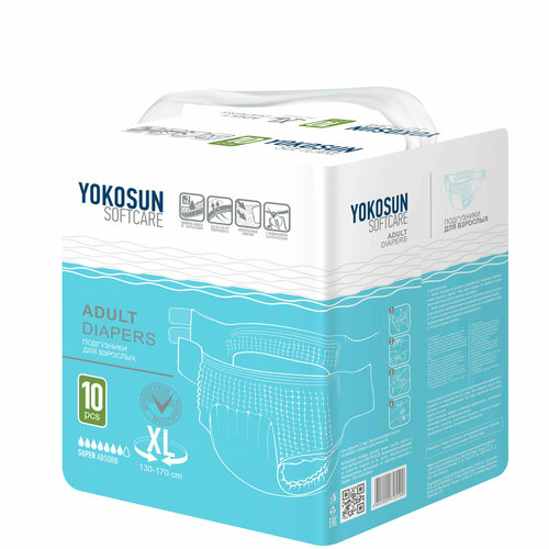 ���������� ���������� ��� �������� YokoSun Softcare Adult diapers, XL, 7 ������, 130-170 ��, 1 ��. �� 10 ��.