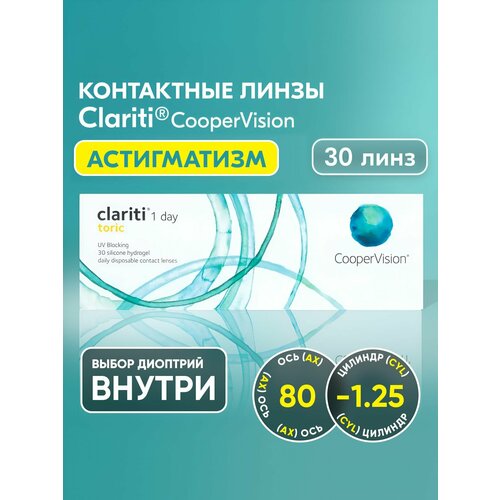 ���������� ����� ���������� ������ ������������� Clariti 1 day toric, -1.25 I ������� -1.25 I ��� 80 I 30 ���� I ����������