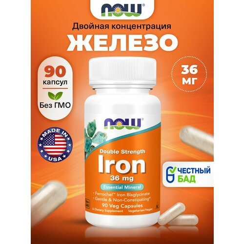 ���������� ������ (�����������), 36�� NOW Iron Double Strength, 90 ������������ ������ ������� ������������