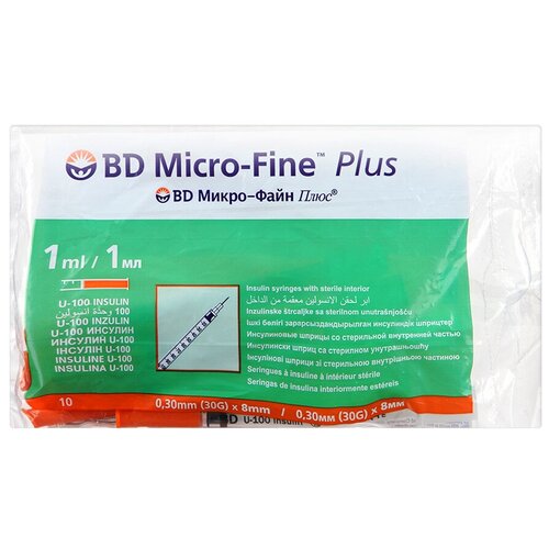   BD Micro-Fine Plus U-100 , 8  x 0.3 , : 30G, 1 , 10 .   , -, 