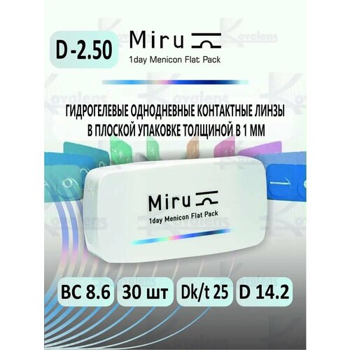 ���������� ����������� ���������� ����� Menicon 1 Day Menicon Flat Pack, 30 ��., R 8,6, D -2,5