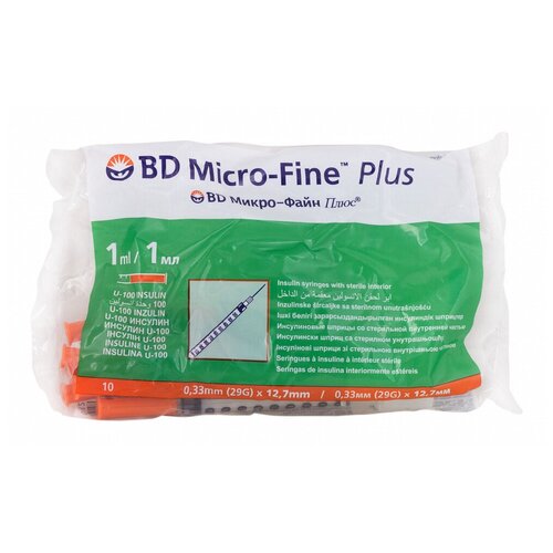 ���������� ����� ����������� BD Micro-Fine Plus U-100 ����������������, 12.7 �� x 0.33 ��, ������: 29G, 1 ��, 10 ��., 10 ��.