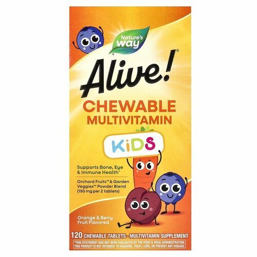 ���������� Alive! Kids chewable multivitamin, 250 ��, 250 �, 120 ��., 1 ��., ��������