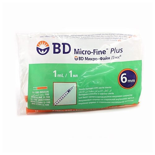   BD Micro-Fine Plus U-100 , 6  x 0.25 , : 31G, 1 , 10 .   , -, 