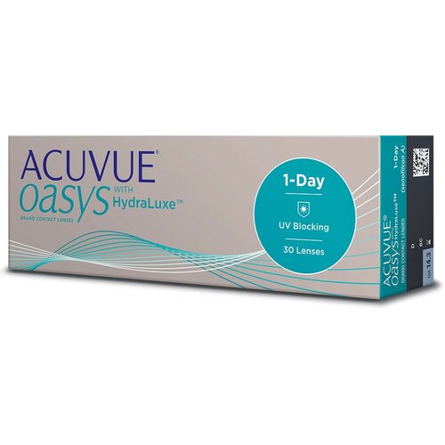���������� ����������� ���������� ����� ACUVUE OASYS 1-Day with HydraLuxe, 30 ��., R 8,5, D +6,5, 1 ��.