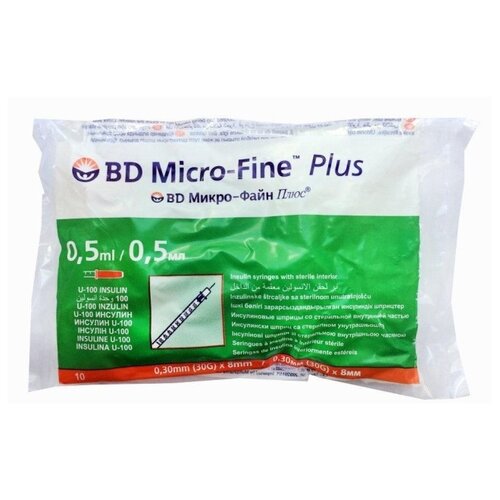   BD Micro-Fine Plus U-100 , 8  x 0.3 , : 30G, 0.5 , 10 .   , -, 