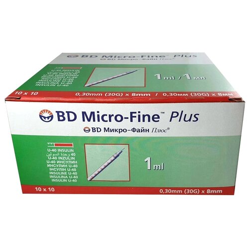   BD Micro-Fine Plus U-100 , 8  x 0.3 , : 30G, 1 , 100 .   , -, 