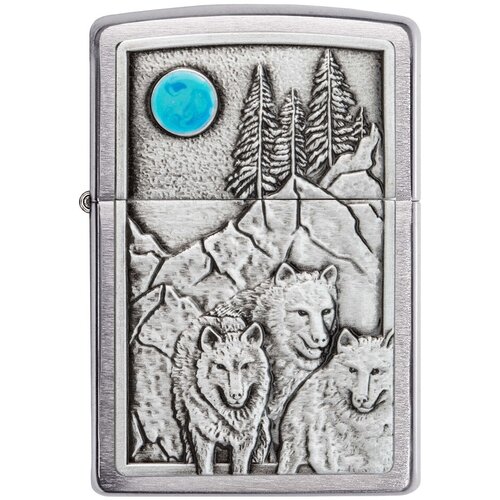    ZIPPO Classic 49295 Wolf Design   Brushed Chrome -       , -, 