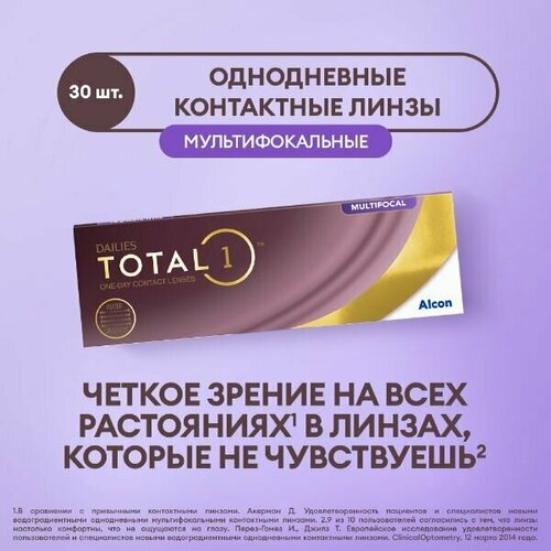 ���������� ����������� ���������� ����� Alcon Dailies Total1 Multifocal, 30 ��., R 8,5, D -5,25, ADD: �������, 1 ��.