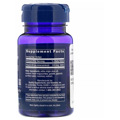 ���������� Life Extension Vegan Vitamin D3 (��������� ������� D3) 125 ��� (5000 ��) 60 ��� ������ (Life Extension)