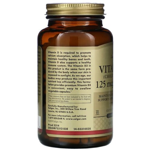 Solgar Vitamin D3 (cholecalciferol) 125  5000 IU   , -, 