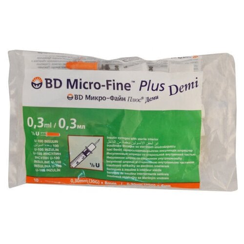   BD Micro-Fine Plus Demi U-100 , 8  x 0.3 , : 30G, 0.3 , 10 .   , -, 