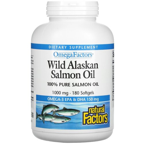 ���������� ������� Natural Factors Omega Factors Wild Alaskan Salmon Oil, 380 �, 180 ��.