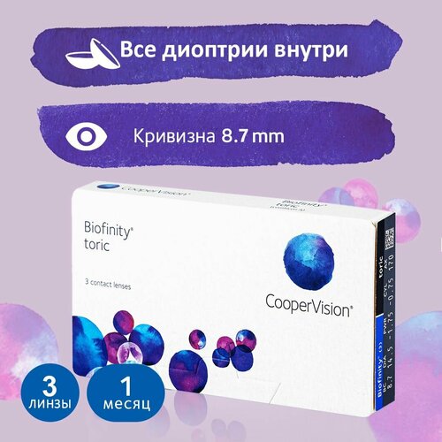 ���������� ���������� ����� CooperVision Biofinity Toric R 8,7 (3 �����), (sph) -9,00, (cyl) -0,75, (ax)180