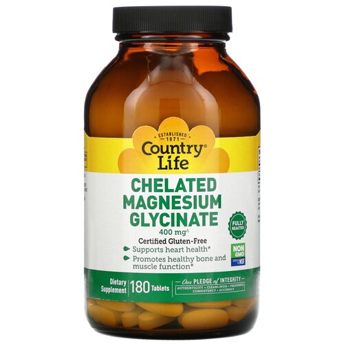   Country Life Chelated Magnesium Glycinate, 990 , 180 .