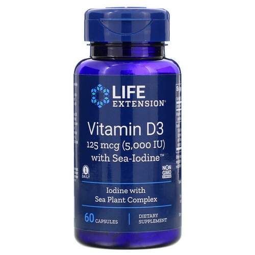 ���������� ������� Life Extension Vitamin D3 with Sea-Iodine, 50 �, 5000 ��, 60 ��.