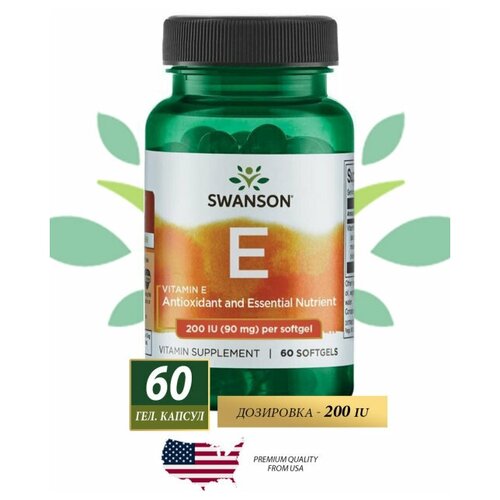 Swanson Vitamin E 200 Iu (90 mg) 60 softgel   , -, 