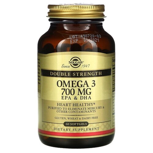 Solgar, Omega-3, EPA & DHA, Double Strength, 700 mg, 60 Softgels   , -, 