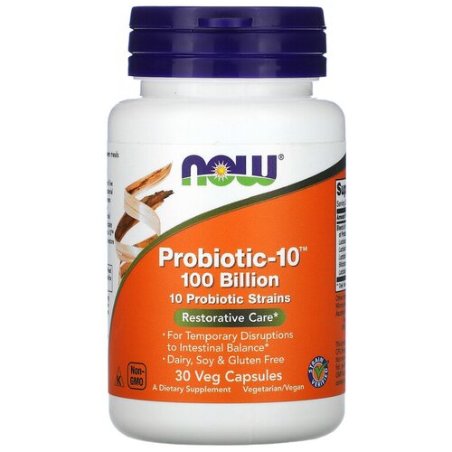 ���������� ������� NOW Probiotic-10, 440 �, 100 ��, 100 ���� ���, 30 ��.