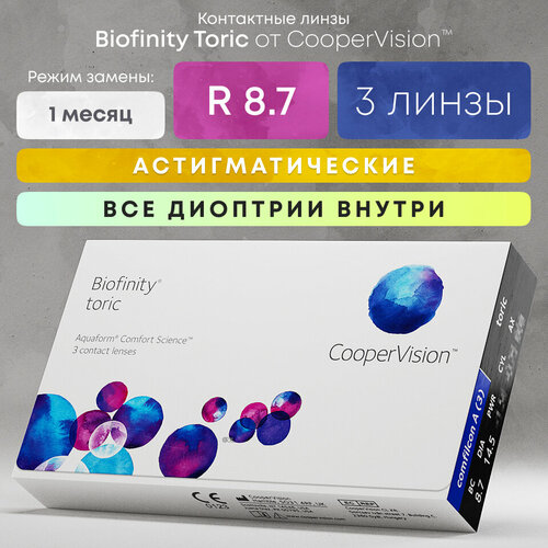    CooperVision Biofinity Toric., 3 ., R 8,7, D -3,75,CYL:-0,75,A:30, , 1 .