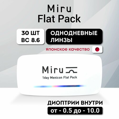 ���������� ����������� ���������� ����� Menicon Miru 1 day Flat Pack, 30 ��., R 8,6, D -9,5, 1 ��.