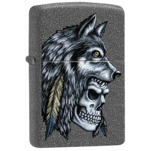     ZIPPO Classic 29863 Wolf Skull Feather Design   Iron Stone - ,   