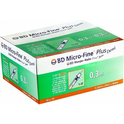   0.3     U100 BD Micro-Fine Plus DEMI 30G 0,3 x 8 , Becton Dickinson 50    , -, 