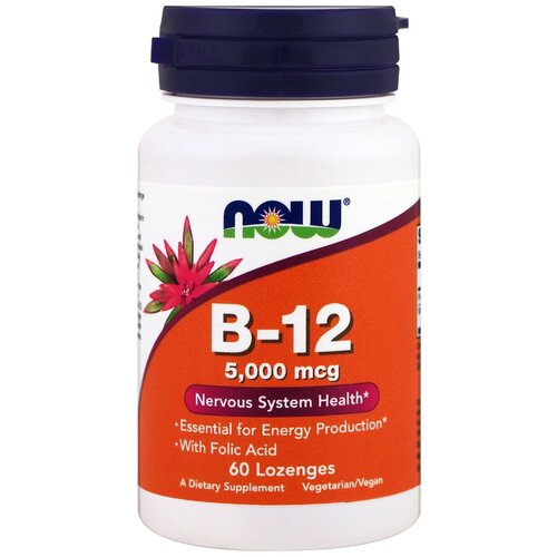 NOW Vitamin B-12 5000 mcg+Folic Acid 60 loz   , -, 